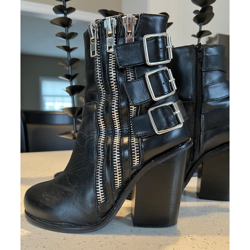 Black Leather Ankle Boots with Buckle Detail - Picture 16 of 16
